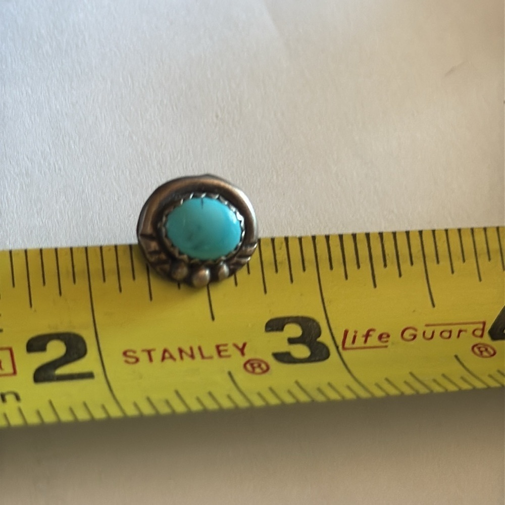 Turquoise and Silver Tie Tack Initial mark on back (see back pic) - Picture 2 of 3